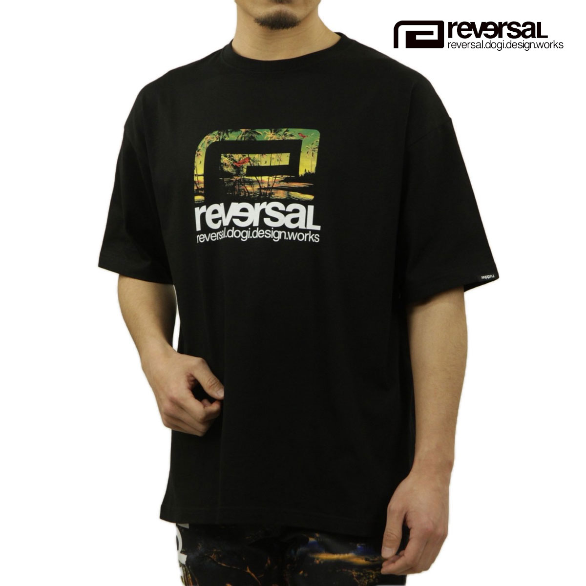 リバーサル メンズ 半袖Tシャツ 正規販売店 REVERSAL クルーネック オーバーサイズ コットン ロゴ RESORT BIG MARK OVER SIZE COTTON TEE RV24SS003-BK BLACK
