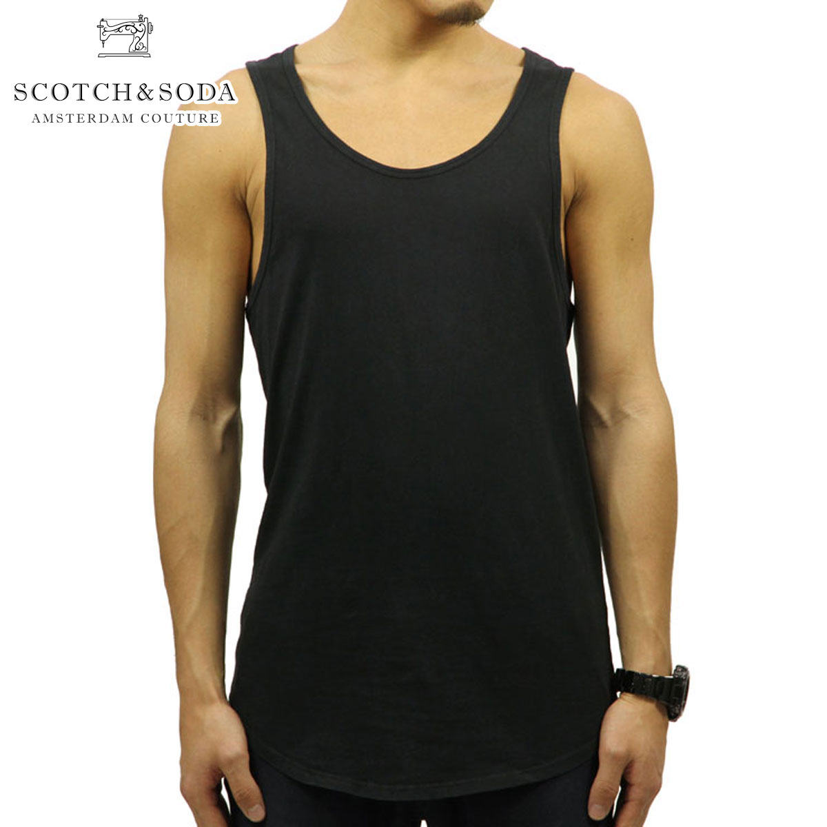 スコッチアンドソーダ タンクトップ メンズ 正規販売店 SCOTCH＆SODA JERSEY QUALITY TANK TOP 136517 0008 BLACK D00S15