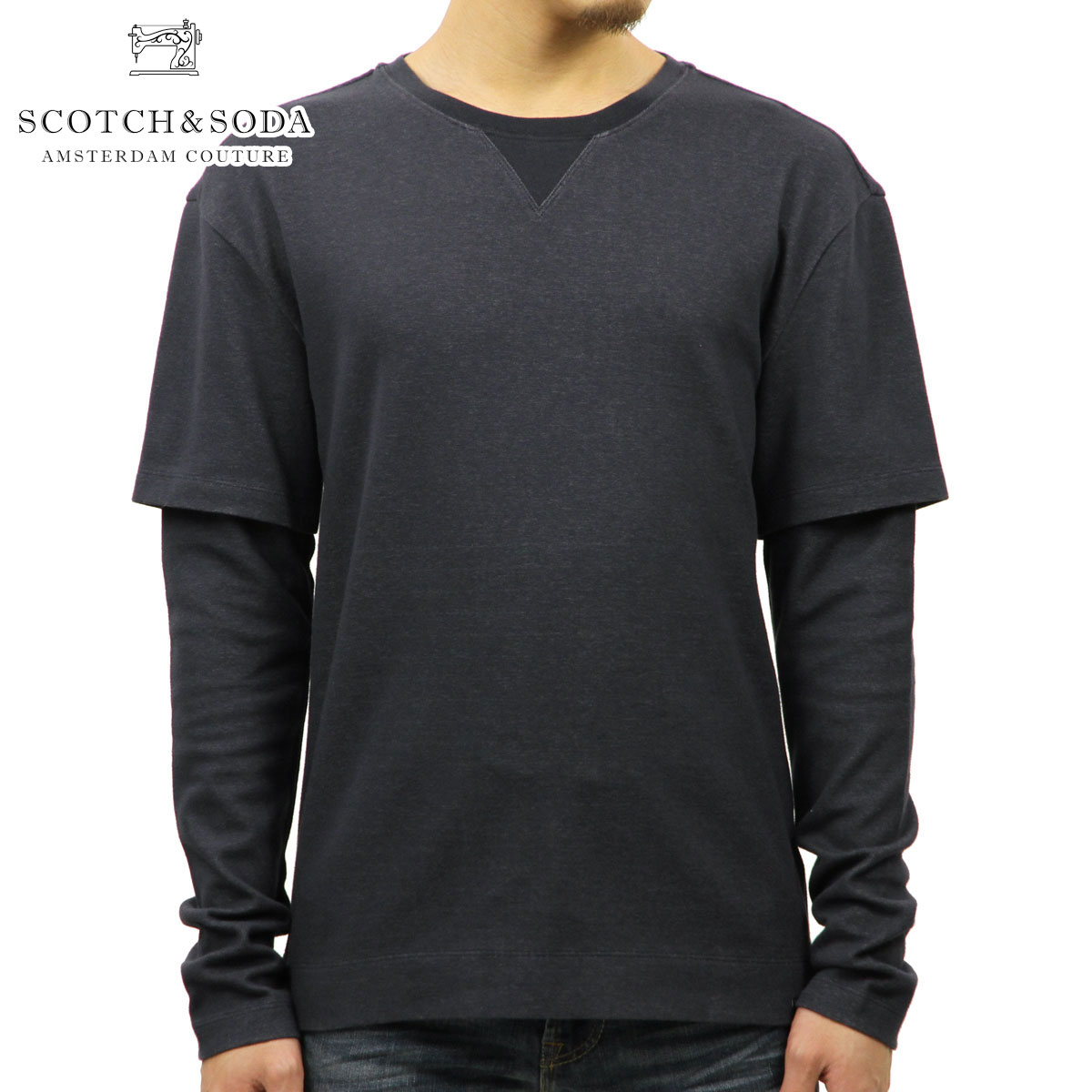 スコッチ アンド ソーダ トレーナー メンズ スコッチアンドソーダ スウェット メンズ 正規販売店 SCOTCH＆SODA トレーナー DOUBLE LAYER CREWNECK SWEAT SLEEVE TEE 139668 0415 43401 GRAPHIT