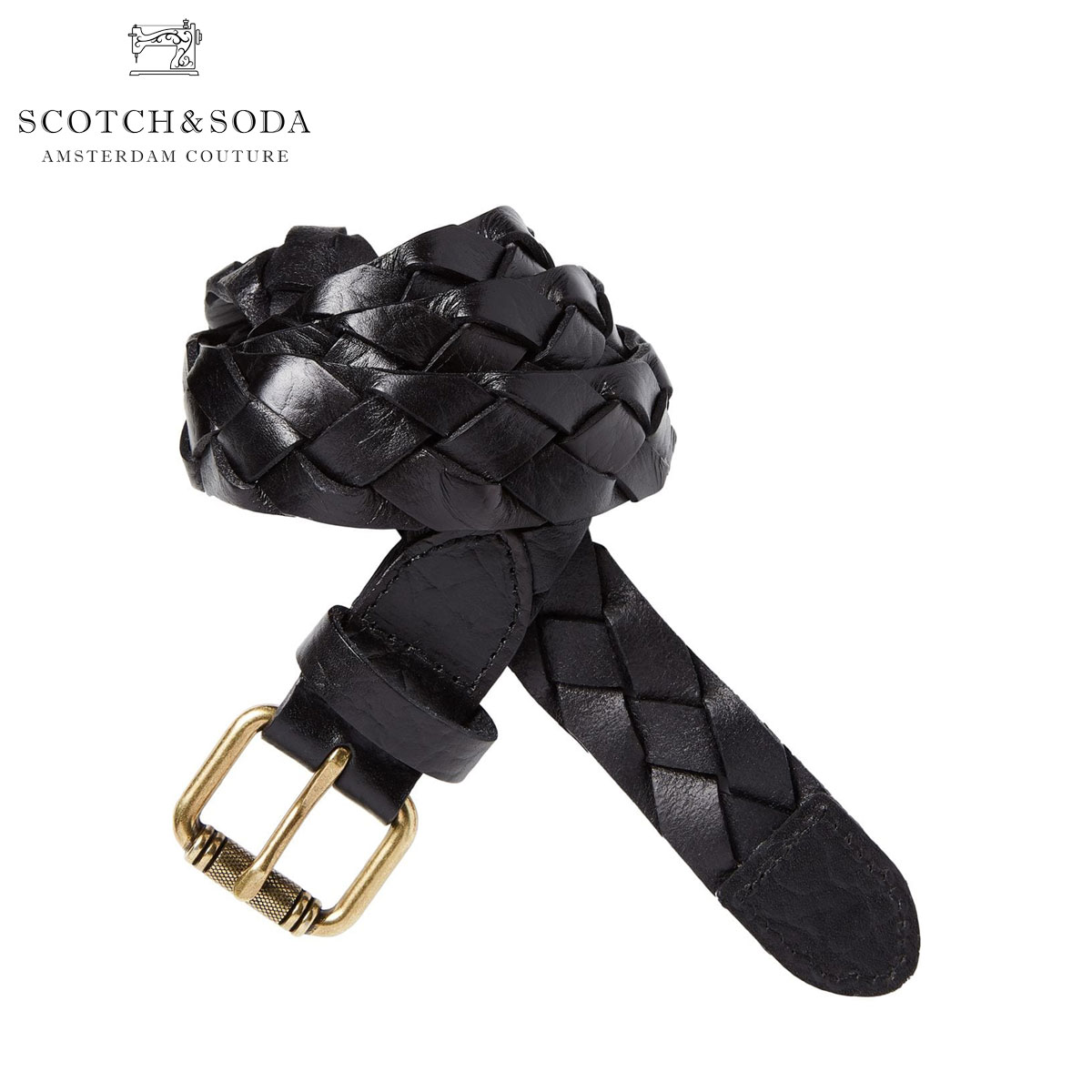 レザーベルト スコッチアンドソーダ ベルト メンズ 正規販売店 SCOTCH＆SODA レザーベルト BRAIDED LEATHER BELT 142855 0008 59304 BLACK