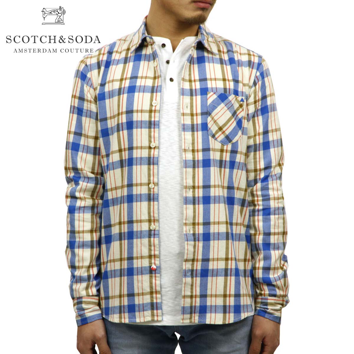 スコッチアンドソーダ SCOTCH&SODA 正規販売店 メンズ レギュラーフィット 長袖ワークシャツ REGULAR FIT AMS BLAUW BRUSHE...