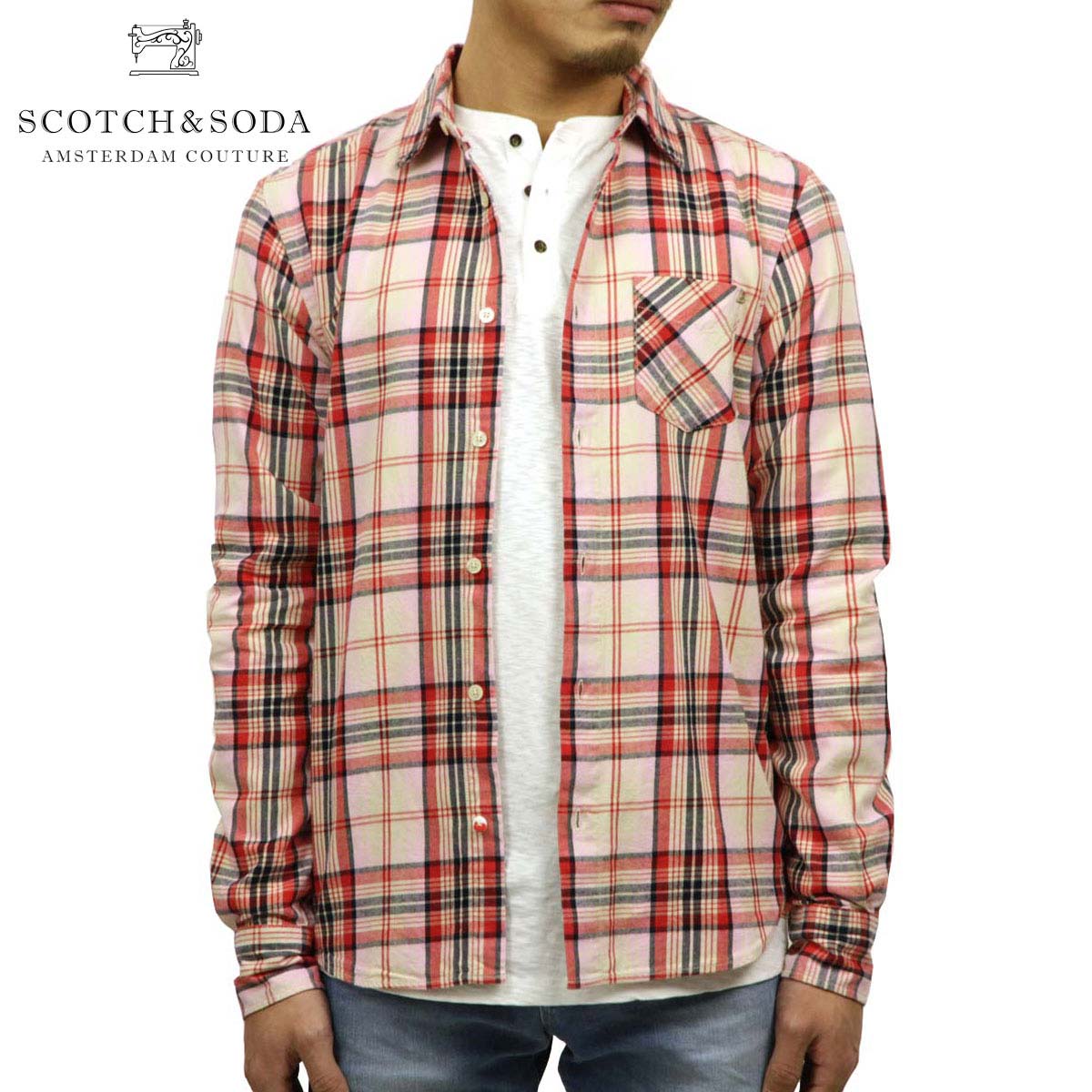 スコッチアンドソーダ SCOTCH＆SODA 正規販売店 メンズ レギュラーフィット 長袖ワークシャツ REGULAR FIT AMS BLAUW BRUSHED COTTON CHECKED SHIRT D 147609 19 COMBO C