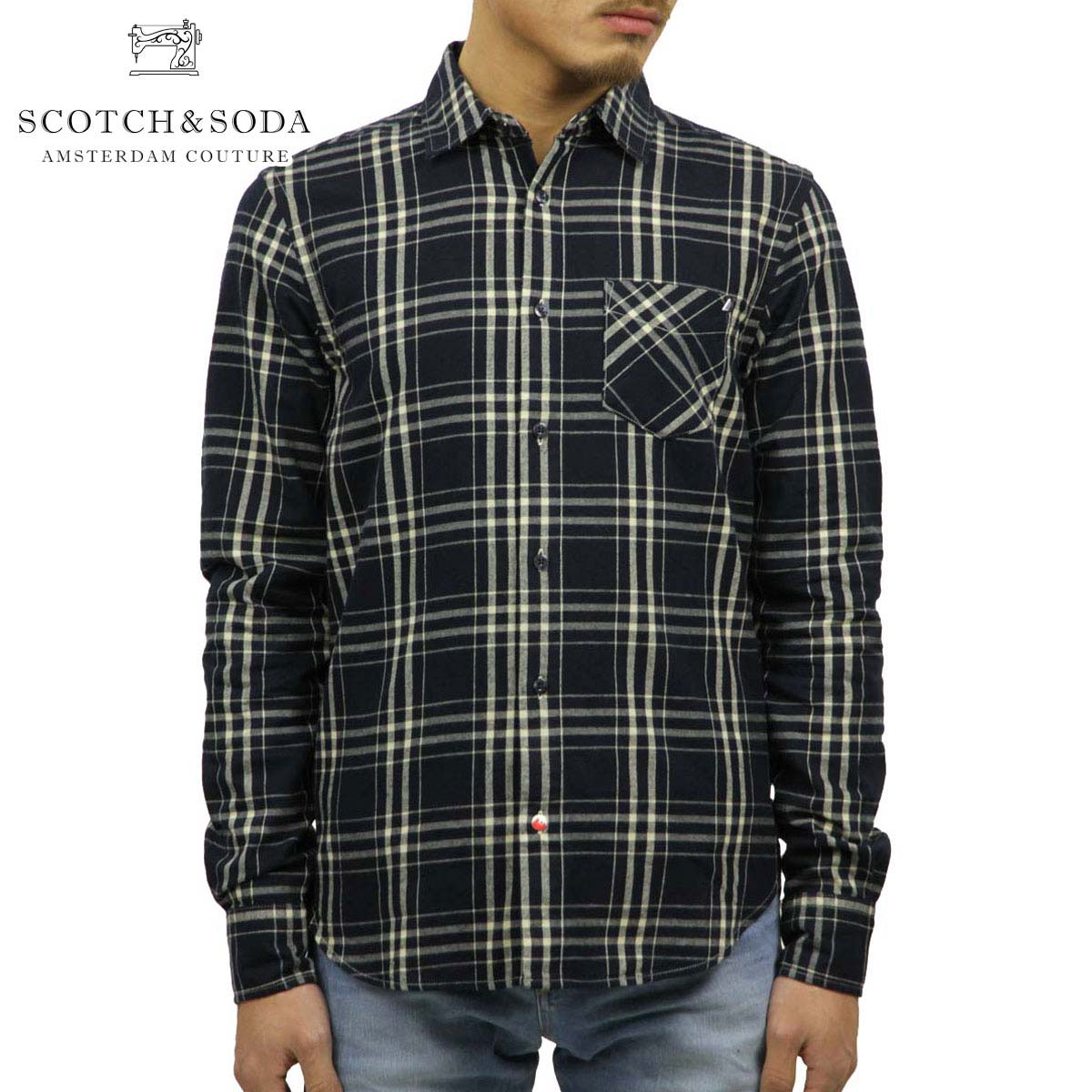 åɥ SCOTCHSODA Ź  쥮顼եå Ĺµ REGULAR FIT AMS BLAUW BRUSHE...