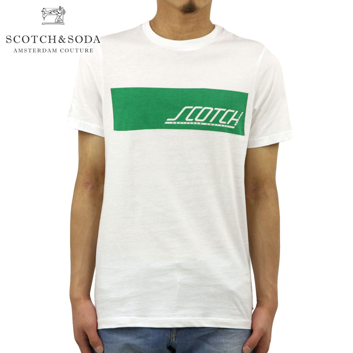 スコッチアンドソーダ Tシャツ メンズ 正規販売店 SCOTCH＆SODA 半袖Tシャツ クルーネックTシャツ SPORTY LOGO ARTWORK CREWNECK TEE 149030 0006 WHITE