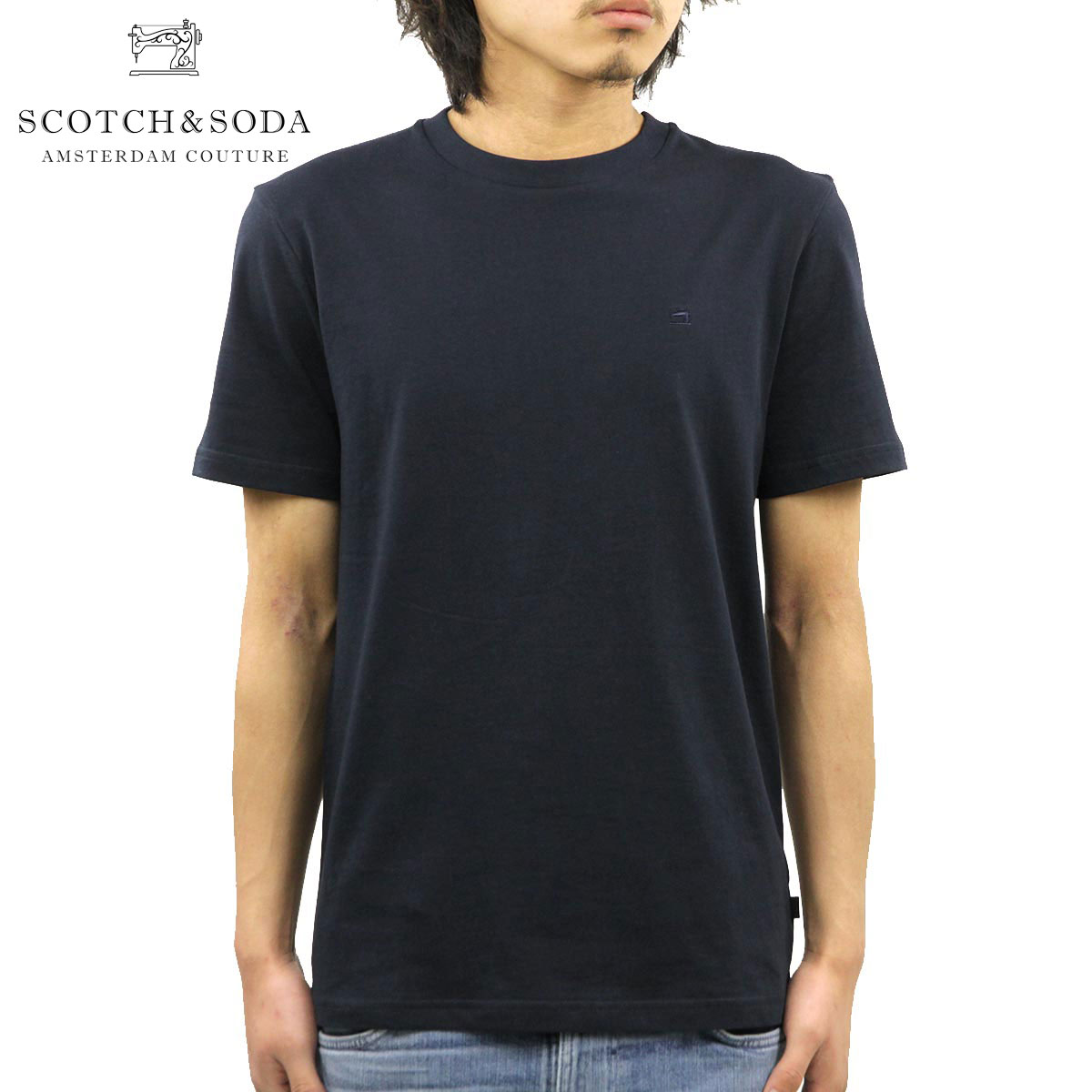 スコッチアンドソーダ Tシャツ 正規販売店 SCOTCH＆SODA 半袖Tシャツ クルーネックTシャツ BASIC NOS WIDER NECK COTTON TEE 153657 57 NAVY