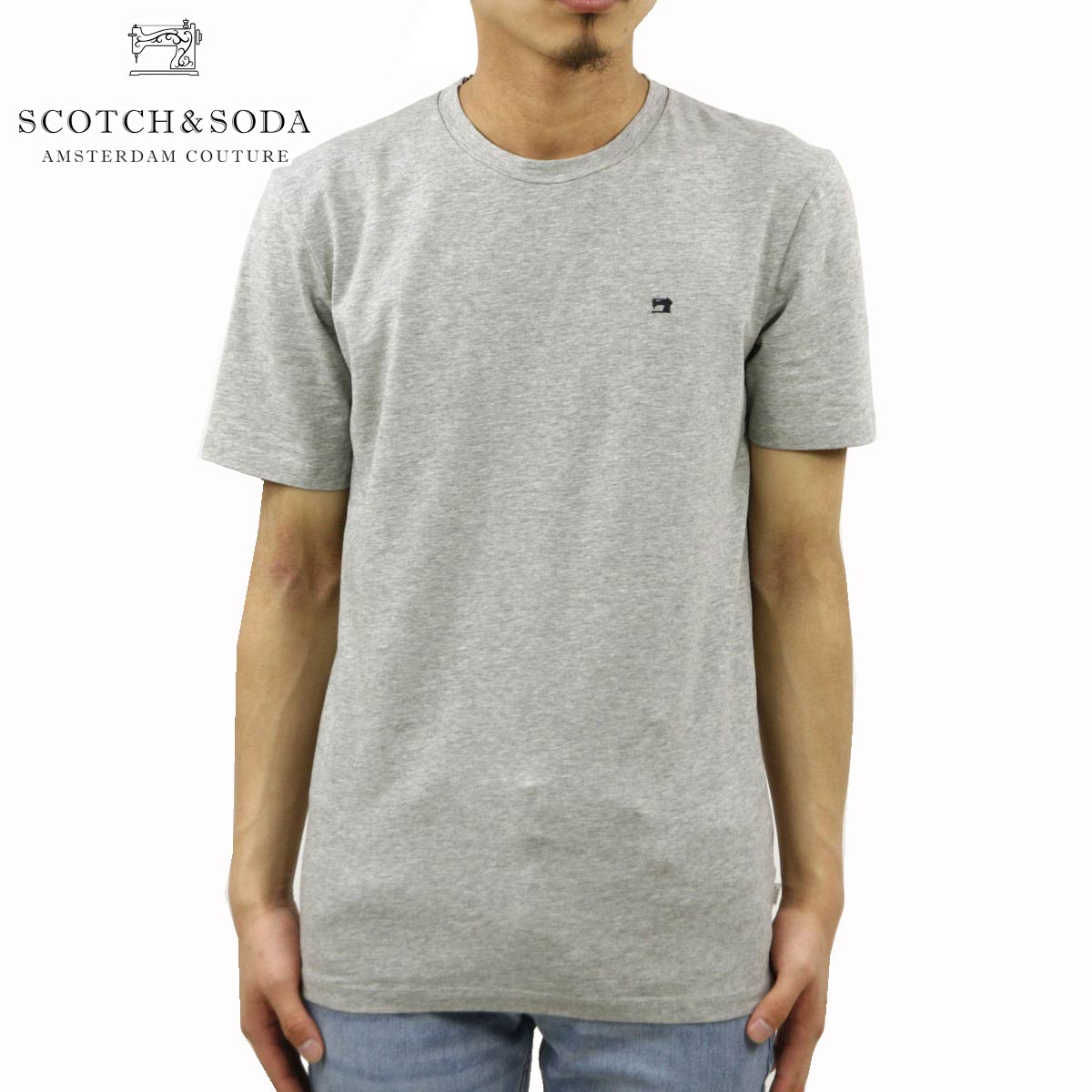 スコッチアンドソーダ Tシャツ 正規販売店 SCOTCH＆SODA 半袖Tシャツ クルーネックTシャツ BASIC NOS WIDER NECK ELASTANE TEE 153658 970 GREY ME 1