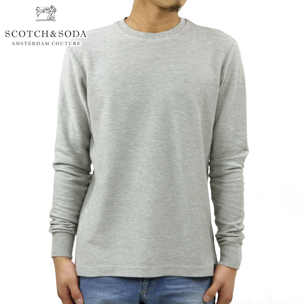 スコッチアンドソーダ Tシャツ ロンT メンズ 正規販売店 SCOTCH＆SODA 長袖Tシャツ クルーネックTシャツ TWILL-STRUCTURED JERSEY LONGSLEEVE TEE 155329 1161 13409 03 LIGHT GREY