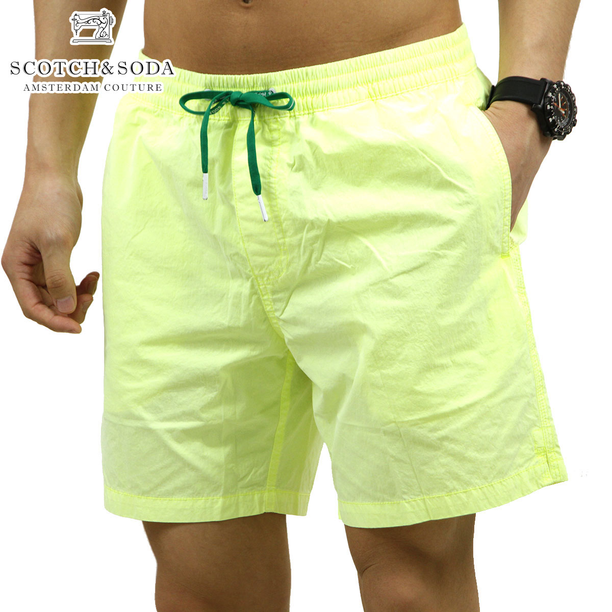 スコッチアンドソーダ 水着 メンズ 正規販売店 SCOTCH＆SODA スイムパンツ トランクス型 MID-LENGTH BRIGHT GARMENT-DYED SWIM SHORT 154483 3154 18608 40 HIGHLIGHT YELLOW 父の日 プレゼント ラッピング 1