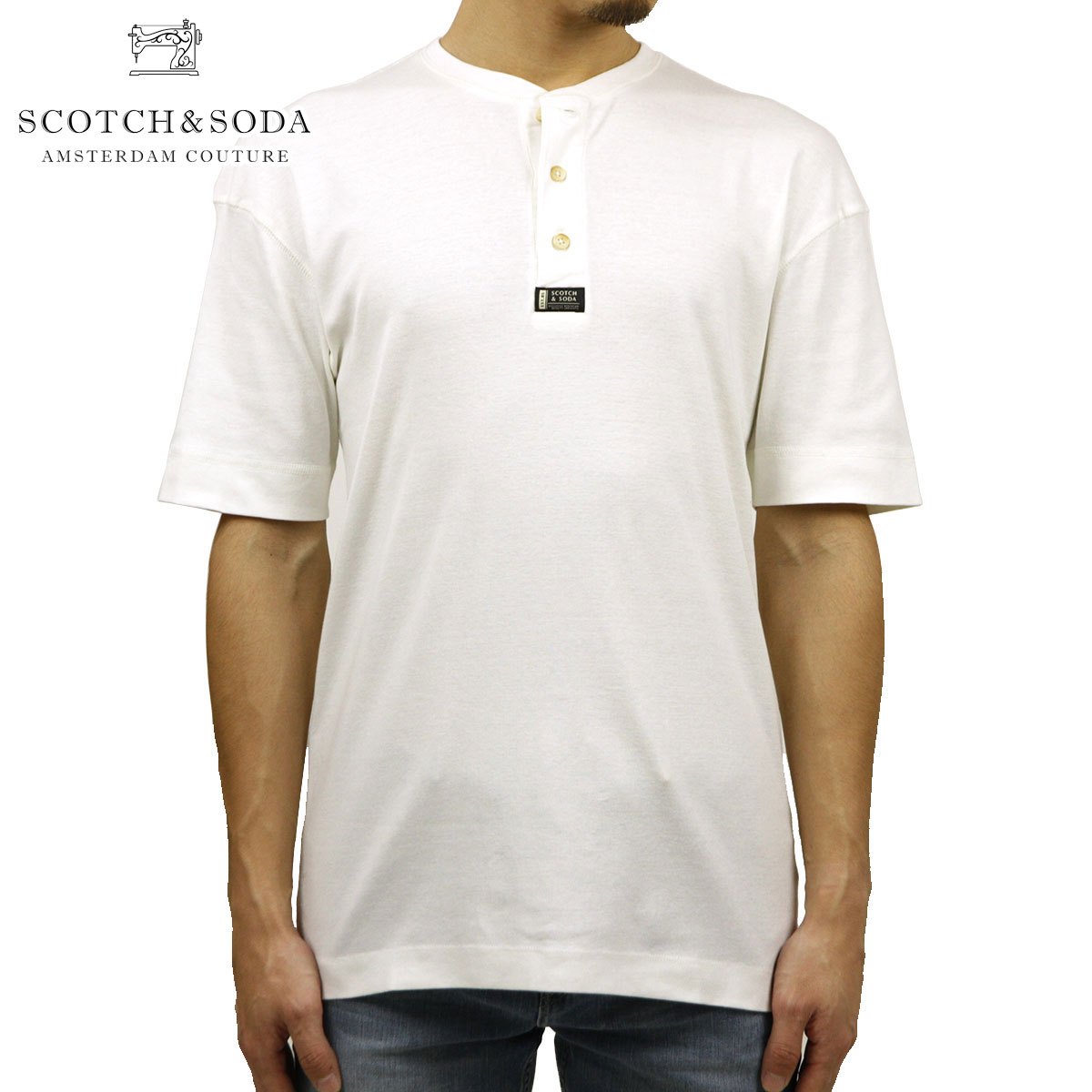  スコッチアンドソーダ Tシャツ メンズ 正規販売店 SCOTCH＆SODA ヘンリーネックTシャツ 半袖Tシャツ SHORTSLEEVE GRANDAD TEE M 158557 0003 24435 00 ECRU 父の日 プレゼント ラッピング