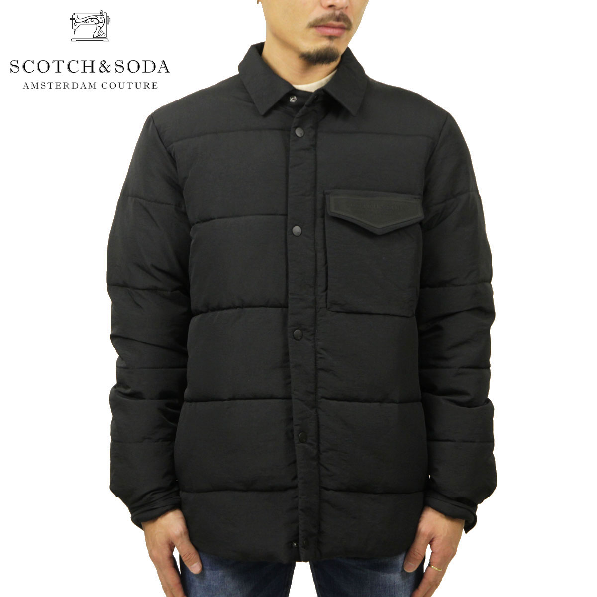 スコッチアンドソーダ アウター メンズ 正規販売店 SCOTCH＆SODA ダウンジャケット WATER-REPELLENT SHIRT JACKET BLACK 163254 0008 41102 08