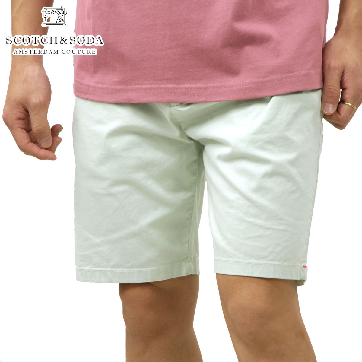 スコッチアンドソーダ ボトムス メンズ 正規販売店 SCOTCH＆SODA ショートパンツ ガーメントダイ STUART GARMENT-DYED PIMA COTTON-BLEND CHINO SHORT PANTS 165959 0108 52504 50 MINT