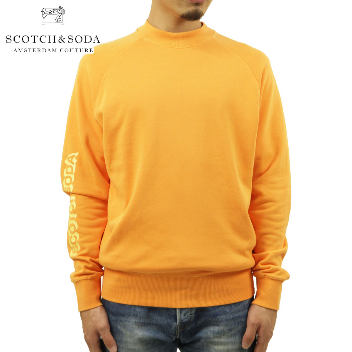 スコッチ アンド ソーダ トレーナー メンズ スコッチアンドソーダ スウェット メンズ 正規販売店 SCOTCH＆SODA トレーナー GARMENT-DYED CREWNECK SWEAT WITH ARTWORK 155272 3497 CLEMENTINE