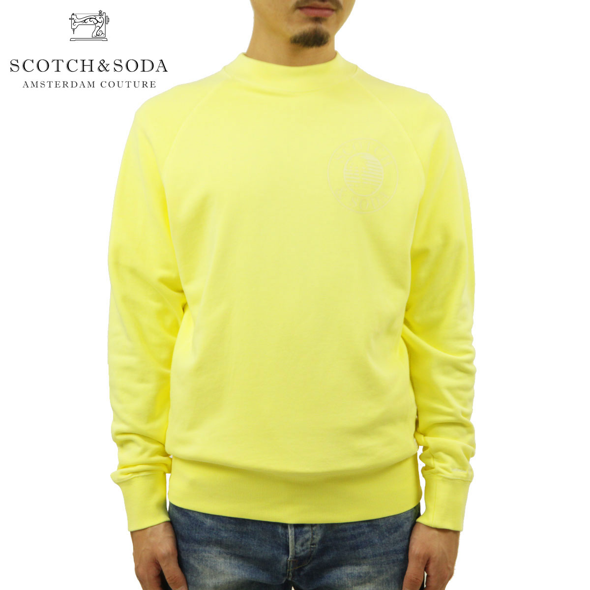 スコッチ アンド ソーダ トレーナー メンズ スコッチアンドソーダ スウェット メンズ 正規販売店 SCOTCH＆SODA トレーナー GARMENT-DYED CREWNECK SWEAT WITH ARTWORK 155272 3502 BAMBOO YELLOW