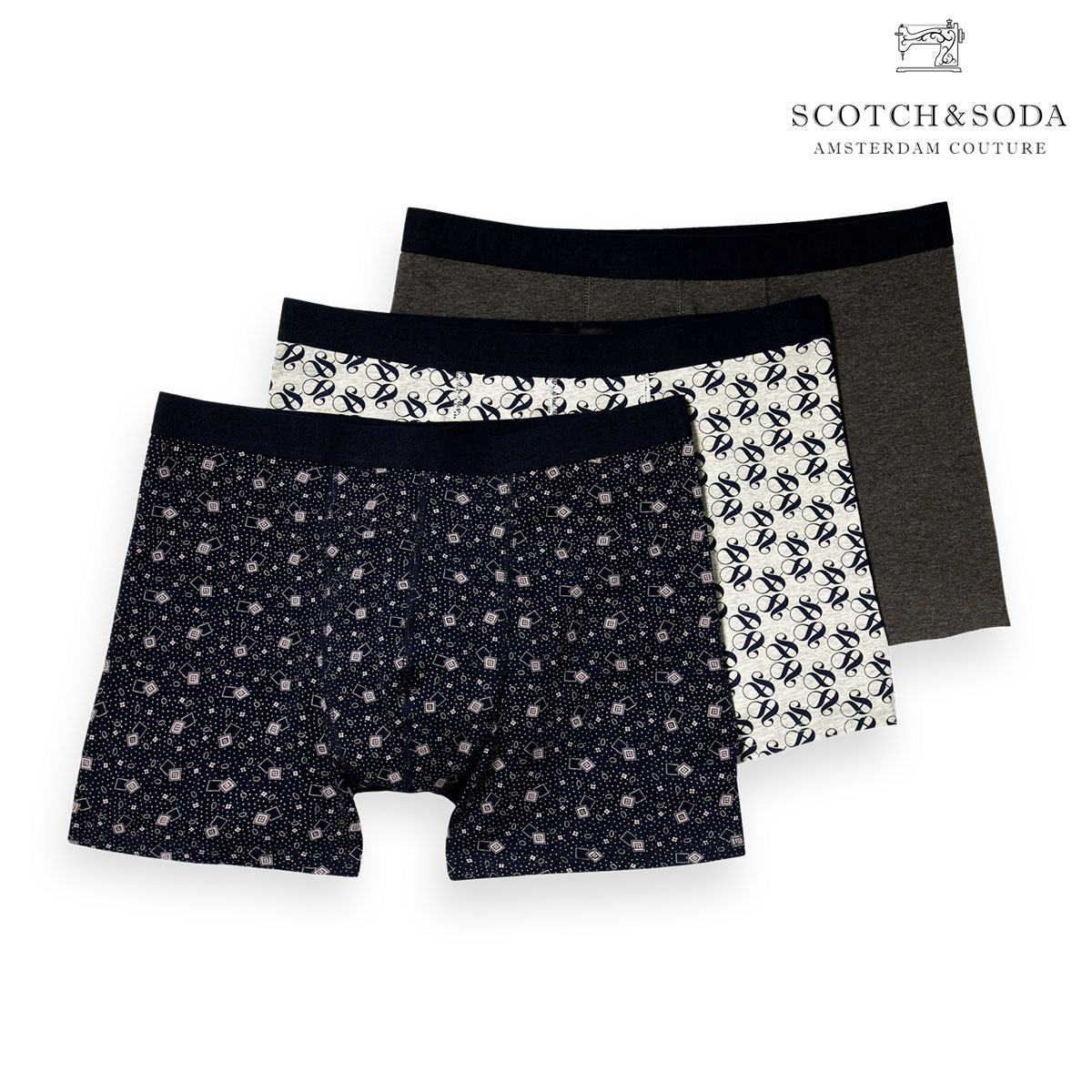 スコッチアンドソーダ ボクサーパンツ メンズ 正規販売店 SCOTCH&SODA 下着 アンダーウェア 3枚組 3-PACK CLASSIC STRETCH- JERSEY BOXERSHORTS COMBO F 169431 0222 68500 94