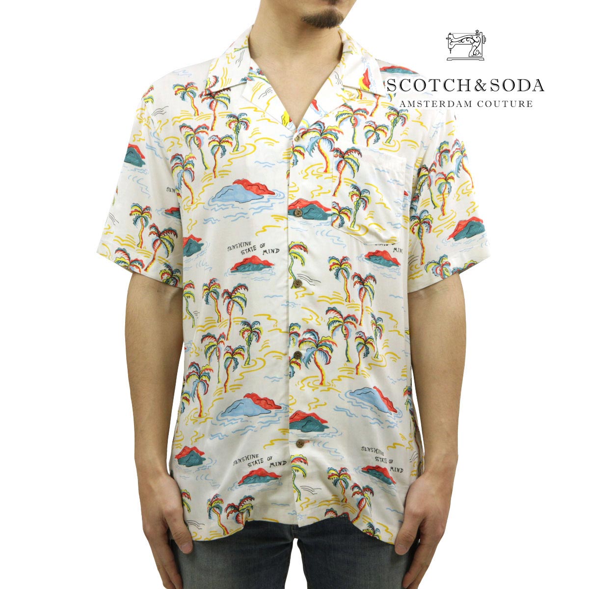 åɥ  Ⱦµ Ź SCOTCHSODA ߥ ϥ SHORT SLEEVED PRINTED CAMP SHIRT 171643 5739 72406 90 WHTPLLA