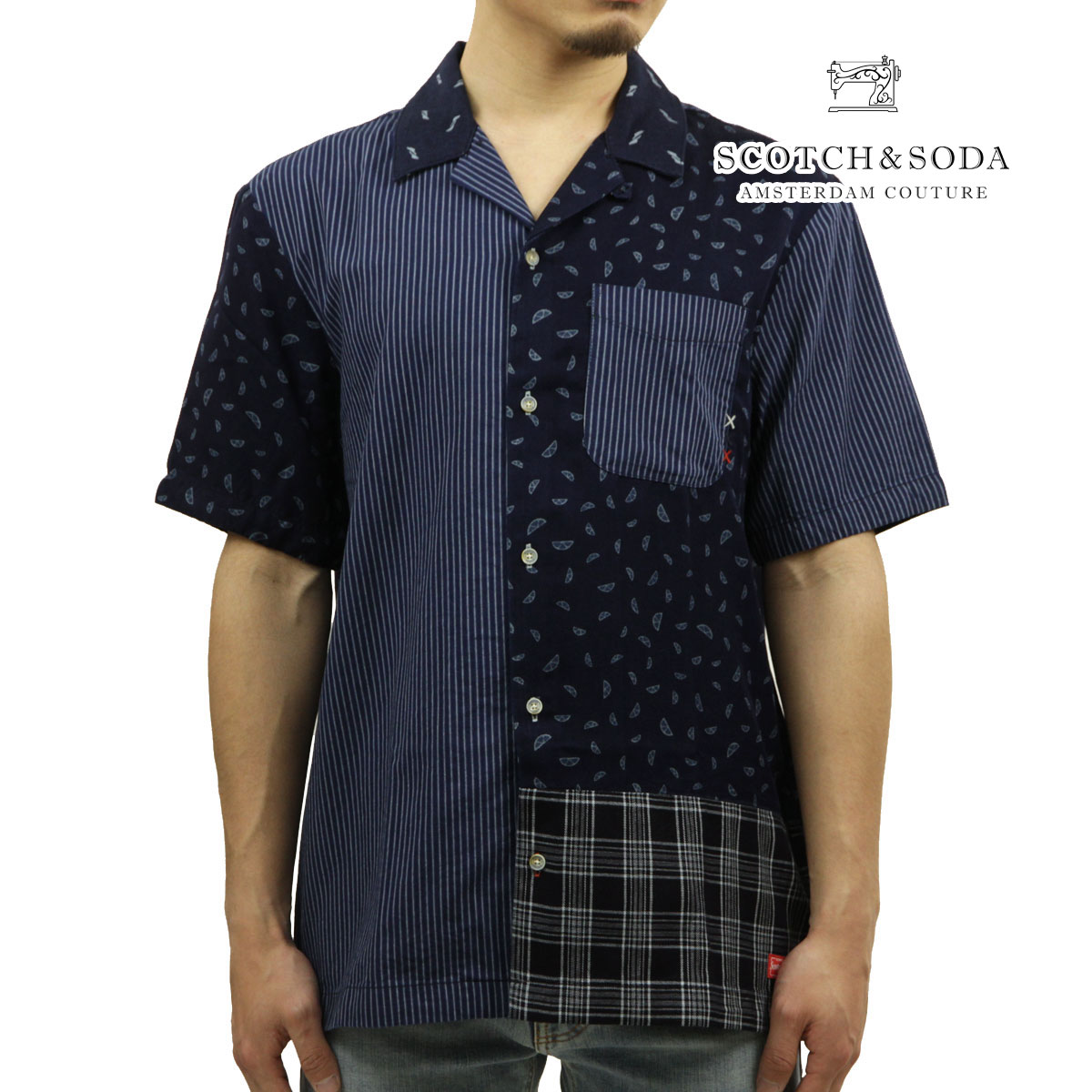 åɥ  Ⱦµ Ź SCOTCHSODA ߥ ϥ SHORT SLEEVE INDIGO PATCHWORK BEACH SHIRT 173114 0729 72419 79 INDGALV