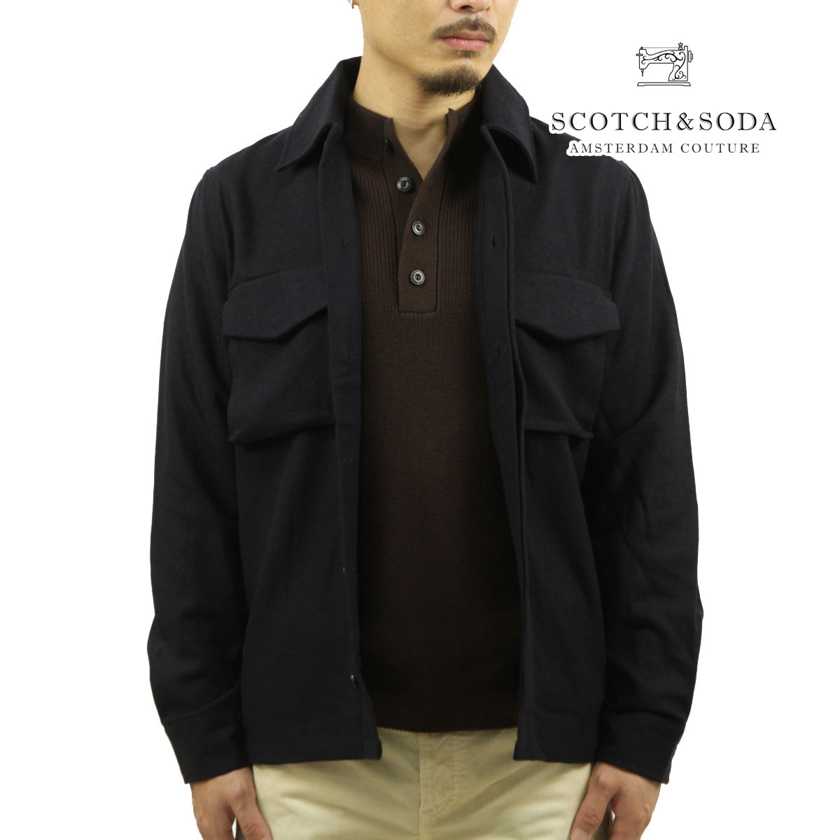 スコッチアンドソーダ メンズ シャツジャケット 正規販売店 SCOTCH＆SODA アウター 長袖 ボタンダウン RELAXED OVERSHIRT CONTAINS 163240 0093 MIDNGHT 父の日 プレゼント ラッピング