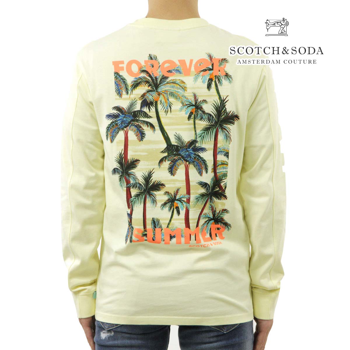 スコッチアンドソーダ メンズ ロンT 正規販売店 SCOTCH＆SODA クルーネック 長袖 Tシャツ SUMMER GRAPHIC LONG SLEEVE TEE BANANA 171677 0767 73401 42 父の日 プレゼント ラッピング