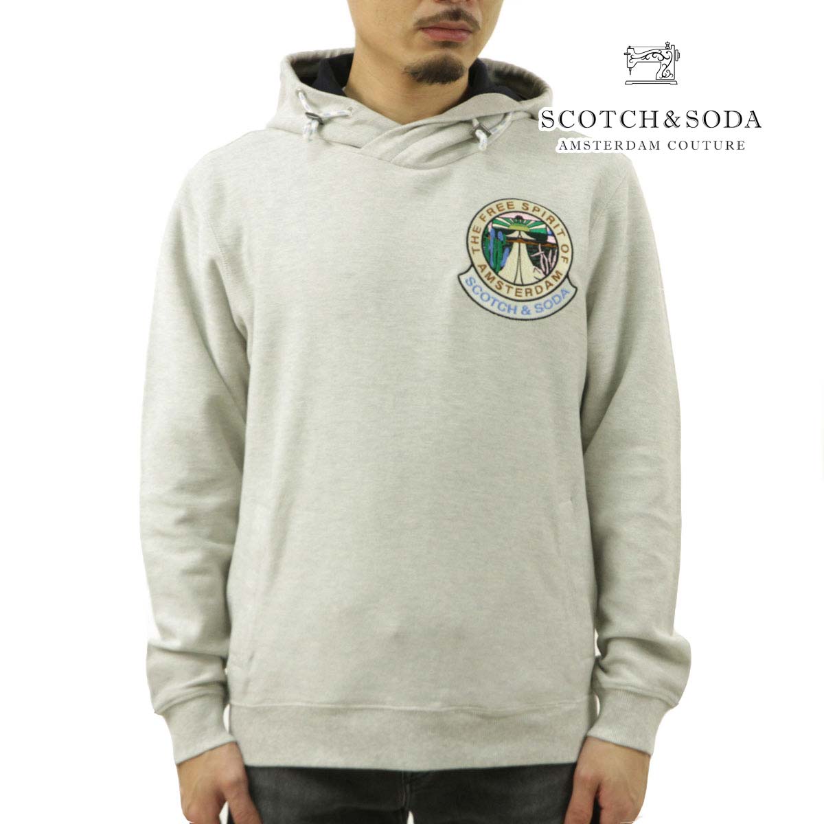 スコッチアンドソーダ メンズ パーカー 正規販売店 SCOTCH＆SODA プルオーバー フーディー TWISTED-HOOD EMBROIDERED PARKER GREY MELANGE 165340 0606 53817 03