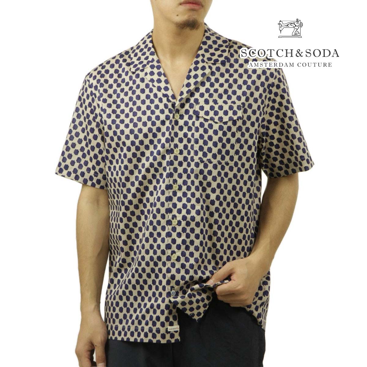 åɥ  Ⱦµ Ź SCOTCHSODA ܥ ϥ PRINTED SHORT SLEEVE SHIRT 177060 7217 12410 19 POLKA NAVY BLUE