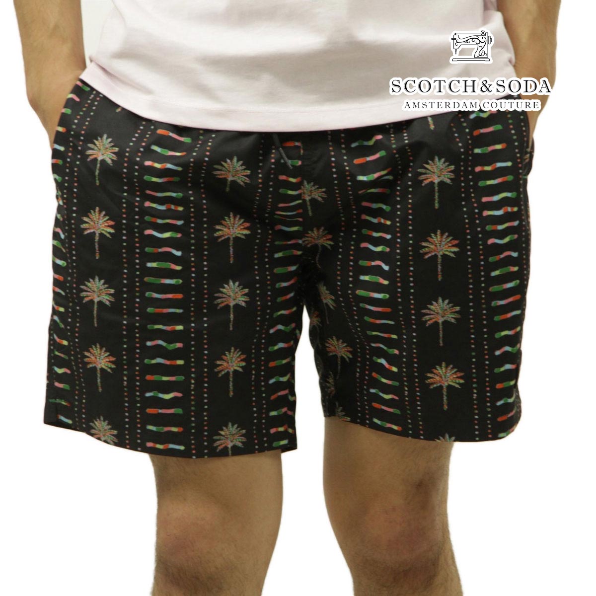 スコッチアンドソーダ メンズ 水着 正規販売店 SCOTCH＆SODA トランクス型 スイムパンツ 海パン MID LENGTH ALL OVER PRINT SWIM SHORT PANTS 175368 6100 18602 09 MULTI PALMTREES