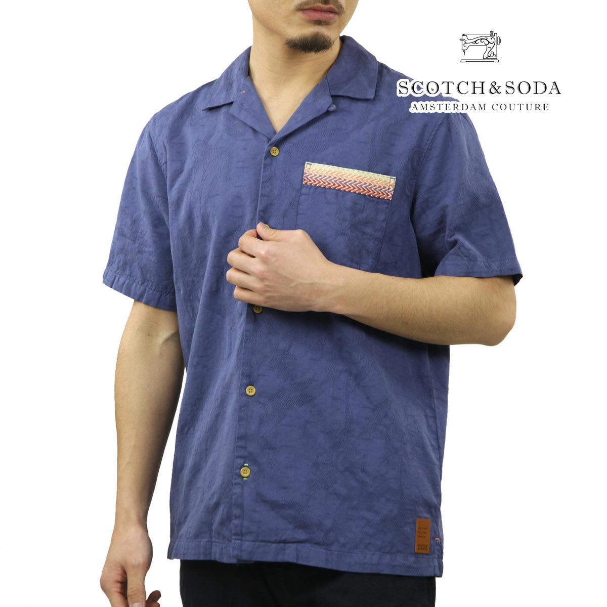 åɥ  ߥ Ź SCOTCHSODA Ⱦµ ϥ JACQUARD SHORTSLEEVE SHIRT 166017 4622 INDIGO