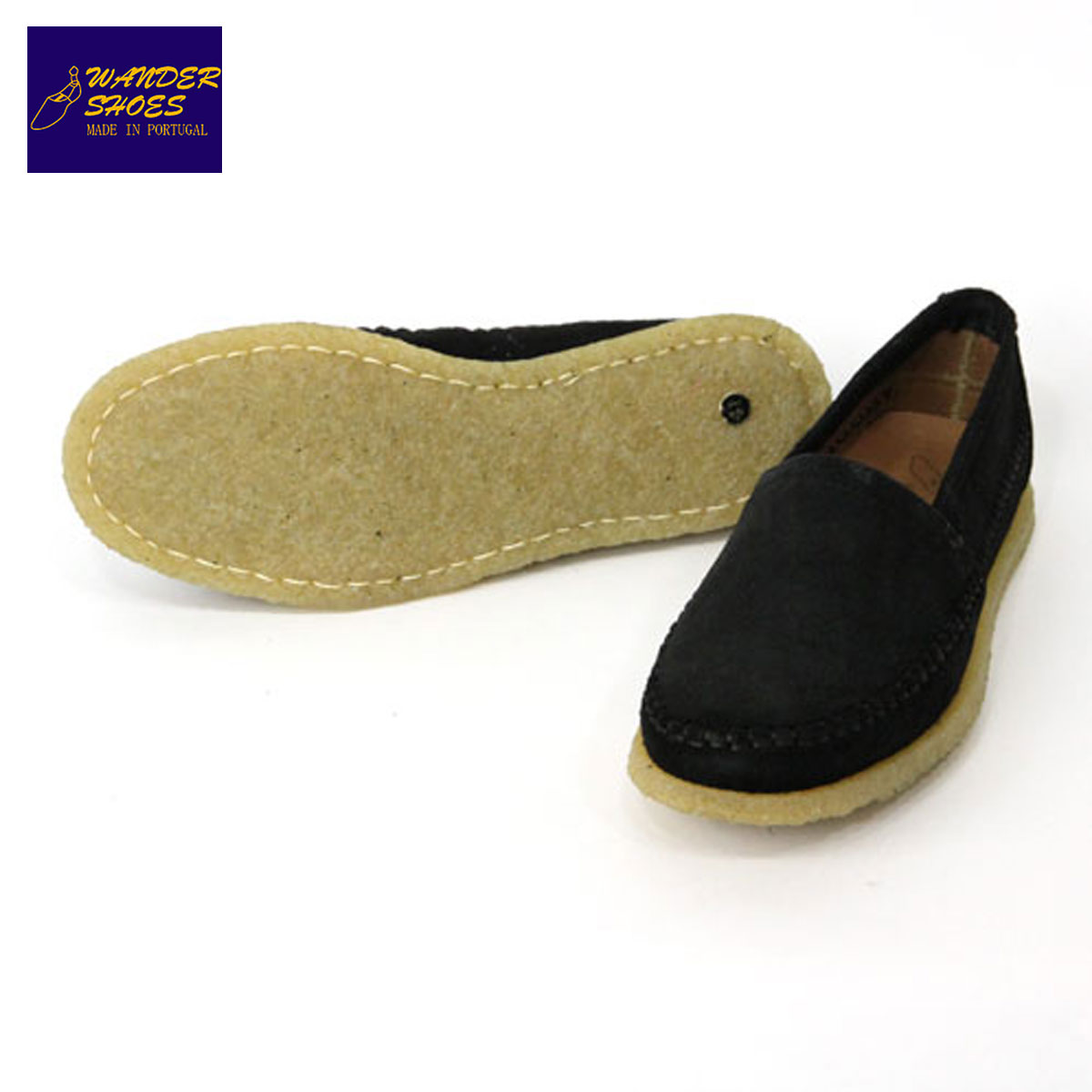 【ポイント10倍 5/9 20:00～5/16 1:59】 ワンダーシューズ WANDER SHOES 正規販売店 SLIP ON 4530 CREPE SUEDE BLACK D15S25