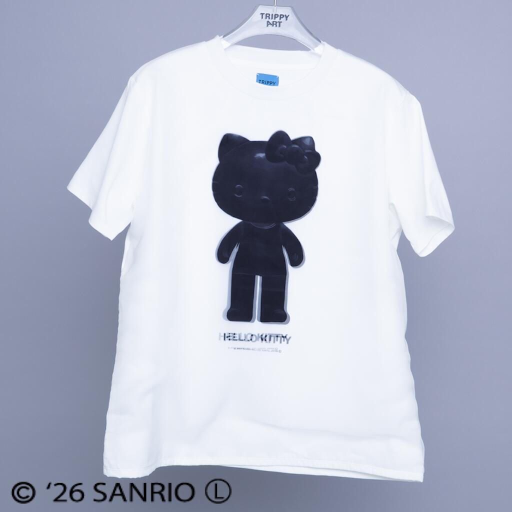 　HELLO KITTY BLACK Tシャツ メンズ ユニセックス レディース 半袖 白 全4サイズ S-XL 男性 女性 春夏用 ポリエステル 3D トリッピー ハローキティ キティ サンリオ かわいい