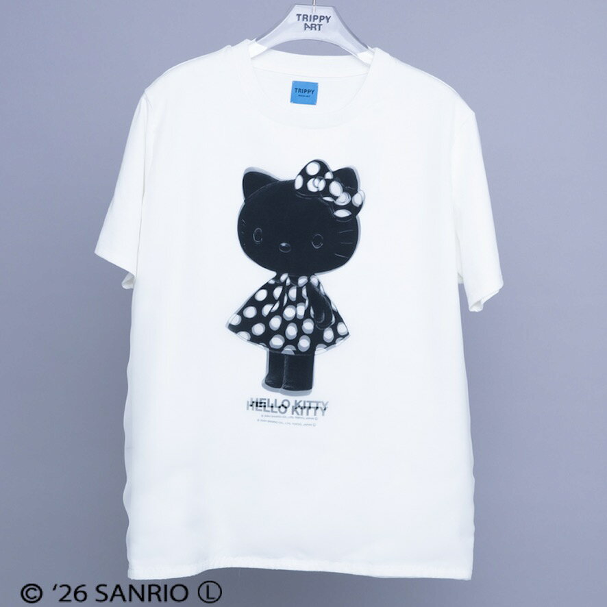 　HELLO KITTY DOTS ONE PIECE Tシャツ メンズ ユニセックス レディース 半袖 白 全4サイズ S-XL 男性 女性 春夏用 ポリエステル 3D トリッピー ハローキティ キティ サンリオ かわいい BLACK
