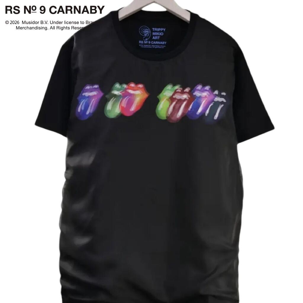 　ROLLING STONES LIP&TONG 7LIPS BLACK Tシャツ メンズ ユニセックス レディース ローリングストーンズ 半袖 白 男性 女性 ポリエステル 3D トリッピー プレゼント ギフト 彼氏 旦那 クーポン お買い物マラソン