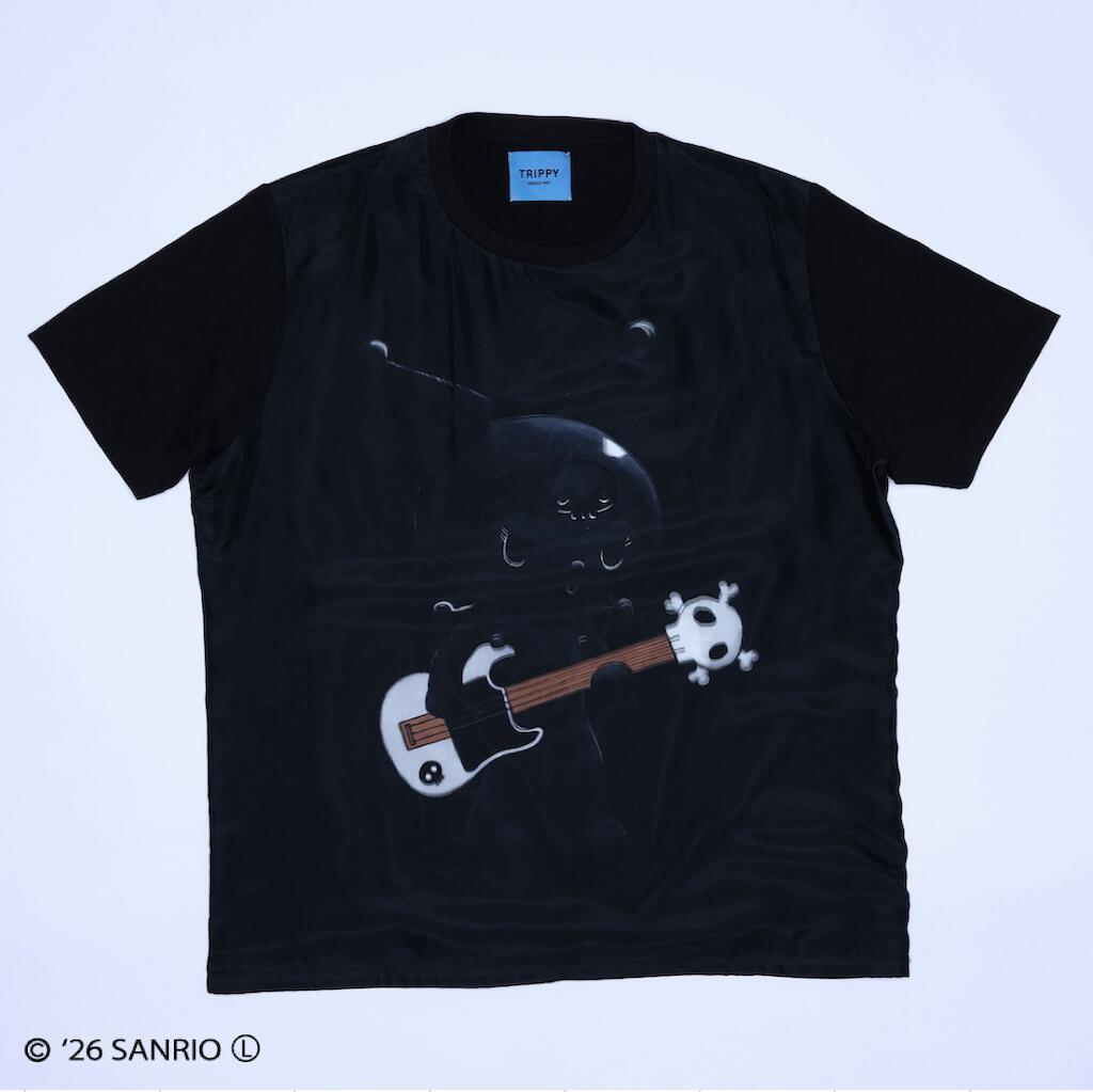 　KUROMI BLACK GUITAR BLACK Tシャツ メンズ ユニセックス レディース クロミ マイメロ サンリオ 半袖 男性 女性 ポリエステル 3D トリッピー プレゼント ギフト 彼氏 旦那 クーポン お買い物マラソン