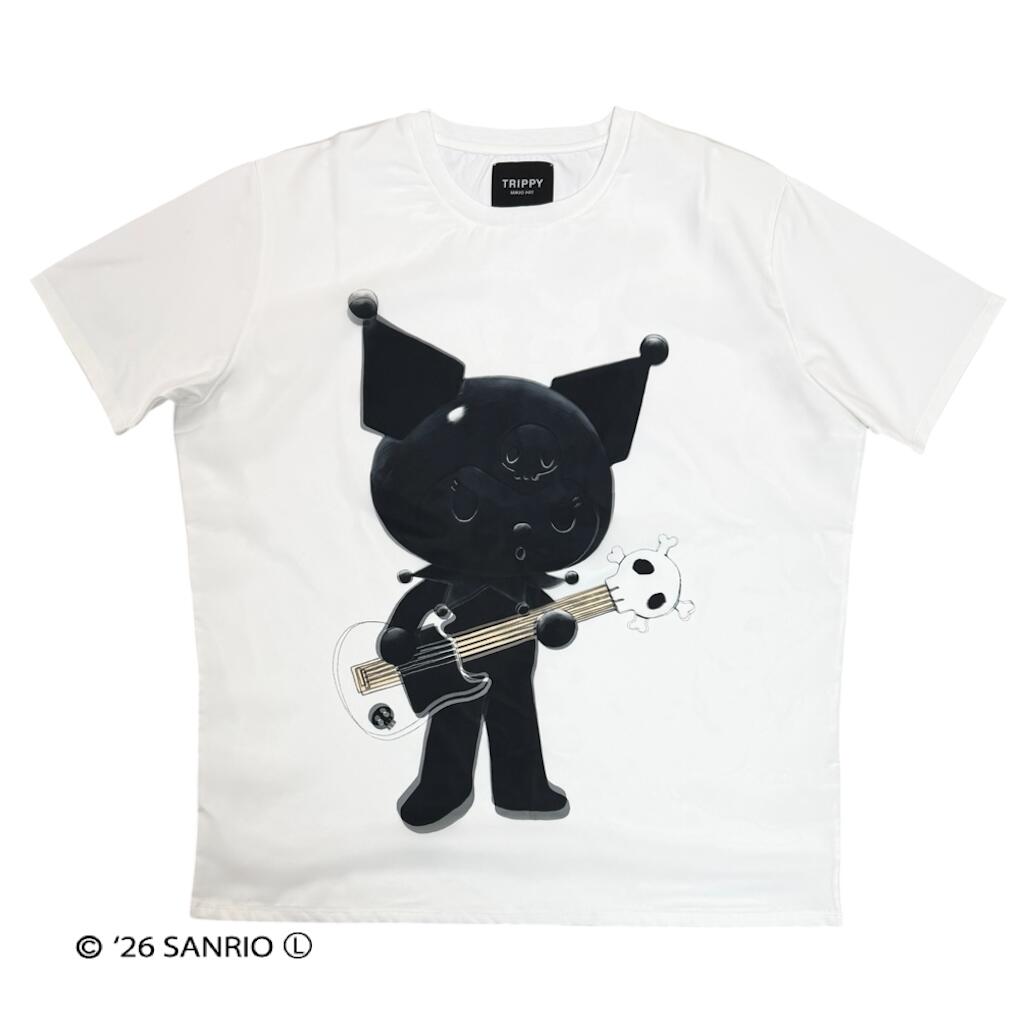 　KUROMI BLACK GUITAR WHITE Tシャツ メンズ ユニセックス レディース クロミ マイメロ サンリオ 半袖 男性 女性 ポリエステル 3D トリッピー プレゼント ギフト 彼氏 旦那 クーポン お買い物マラソン