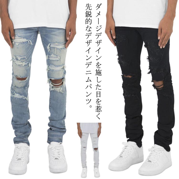 乐天商城 - スキニージーンズ メンズ ストレッチ スキニー デニムパンツ スキニーデニム スキニーパンツ デニム ストレッチパンツ ダメージ ジーンズ ジーパン ストレート Gパン デニムパンツ メンズ ジーンズ ユニセックス ペアルック 春夏 美脚 細身