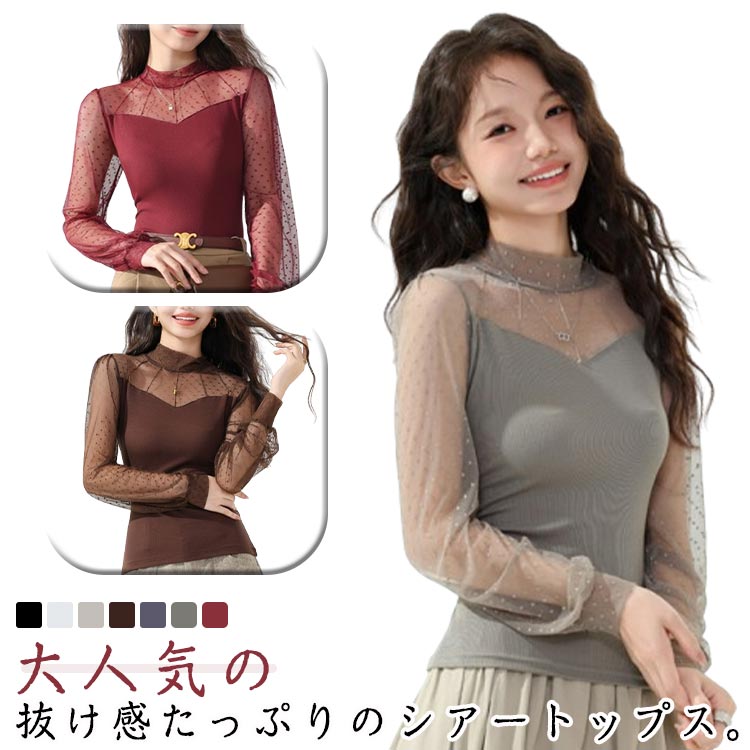 総レース レース カットソー ブラウス レディース シースルー レースブラウン レースシャツ tシャツ 秋 冬 ハイネック 長袖 カットソー セクシー レース タイト トップス インナーウェア ロンT シースルー おしゃれ メロウ フリル 紫外線対策
