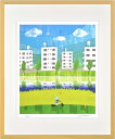 【はりたつお】 【空色ぼうし】「団地と菜の花畑」 絵画 アートパネル インテリア 額装品 プレゼント 四つ切