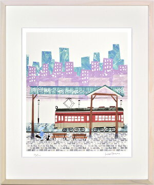 【はりたつお】 【空色ぼうし】「路面電車と雪の街」 絵画 アートパネル インテリア 額装品 プレゼント..