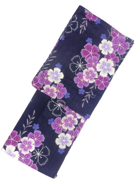 京都で一番浴衣を販売する小売屋さんお薦め【あす楽対応】仕立て上がり浴衣 浴衣 プレタ 対応身長 155cm-168cm 変わり織り 濃紺地 紫 撫子 柄 No.2566のサムネイル