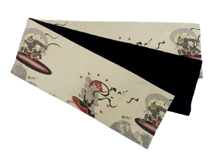 半幅帯 半巾帯 おりびと 単品 ベージュ 風神 雷神 リバーシブル 着物 帯 カジュアル レディース アレンジ 半巾帯 細帯 四寸 日本製 女性 和装 和服 レトロ モダン 送料無料 No.206