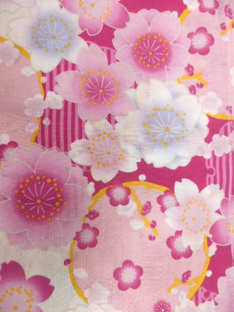 女子 5〜6歳 女子用 子供浴衣 白地 八重桜柄 No3118