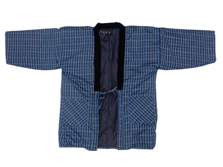 はんてん メンズ 男性用半天 LLサイズ 男物 あったかい半纏でぬくぬく 節電 ウォームビズ 保温 エコ 暖房費節約 どてら ちゃんちゃんこ 湯冷め防止 ひえ防止 亀甲 伴天 半てん 綿入れ 綿入り 和風カーディガン 半天 袢纏 紺地 高麗屋格子