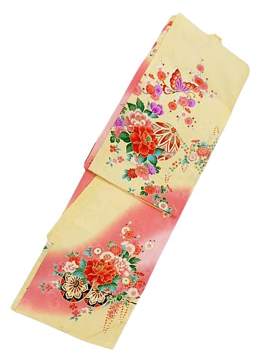 お宮参り 初着 女の子 産着 着物 一つ身 お祝い着 赤ちゃん 正絹 クリーム地 御所車 牡丹 柄No.2