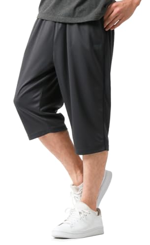 [ディスカス]ジャージパンツ メンズ 夏 7分丈 メッシュ 吸汗速乾 ハーフパンツ ジャージ 下 クロップド ボトムス イージーパンツ 速乾 ドライ スポーツ トレーニング チャコール M