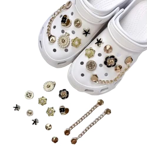 ホワイト パール 13個 クロックス ジビッツ フラワー チェーン シューチャーム ラグジュアリー クロッ..