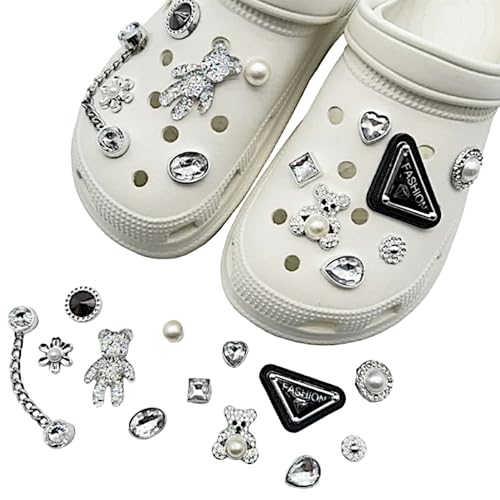 ホワイト パール 13個 クロックス ジビッツ ベア チェーン シューチャーム ラグジュアリー クロッグア..