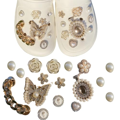 [grandslamEX] バタフライ 香水瓶 フラワー パール チェーン シューズチャーム ジビッツ シューチャー..