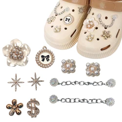 メタリック フラワー リボン クロックス 用 10個 シューチャーム セット PVC製 シルバー ゴールド 靴 ..