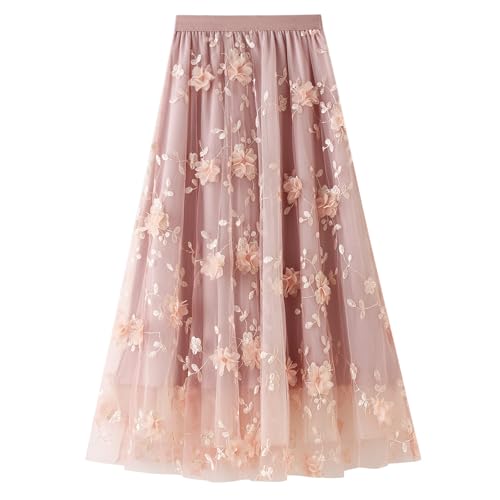 [Niliv] スカート レディース Aライン ロングスカート 体型カバー 普段着 プリーツスカート 刺繡 おし..