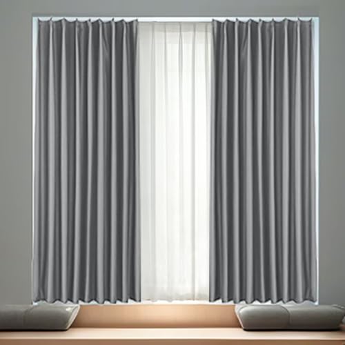 GMUMU カーテン 遮光カーテン 2枚セット 遮断 保温 断熱 防寒 省エネ 洗える 昼夜目隠し 寝室 リビング用 おしゃれ 厚手 カーテン1枚・レース1枚 丈260cm x 幅150cm グレー