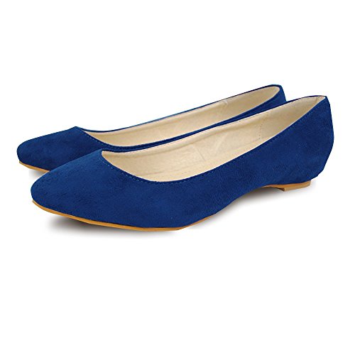 [アクアガレージ] 【AquaGarage ポインテッドトゥ フラット パンプス 【35】 22.5cm ロイヤルブルー 深カット 甲浅 シンプル 2.5cm クッション ヒール スエード調 美脚