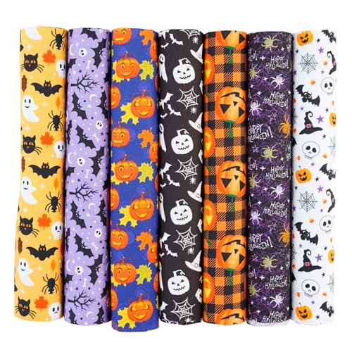 DIFEIUKI 7枚セット パッチワーク布 ハロウィン飾り カットクロス 綿 はぎれ 布セット かぼちゃ コウモリ 蜘蛛 プリント生地 ハンドメイド 縫う手作...